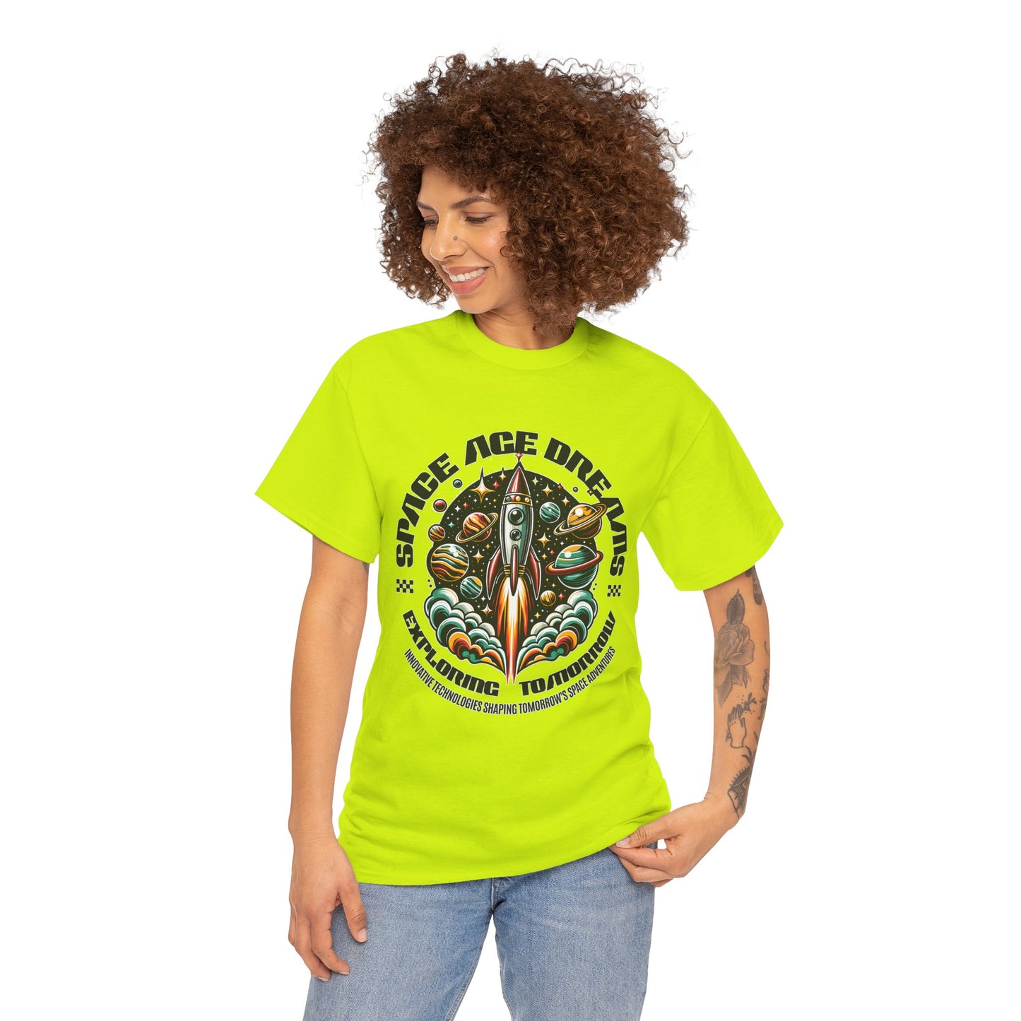 Space Age Dreams, Unisex Heavy Cotton Tee - Retro Rocket Design for Space Lovers, graphic design, png