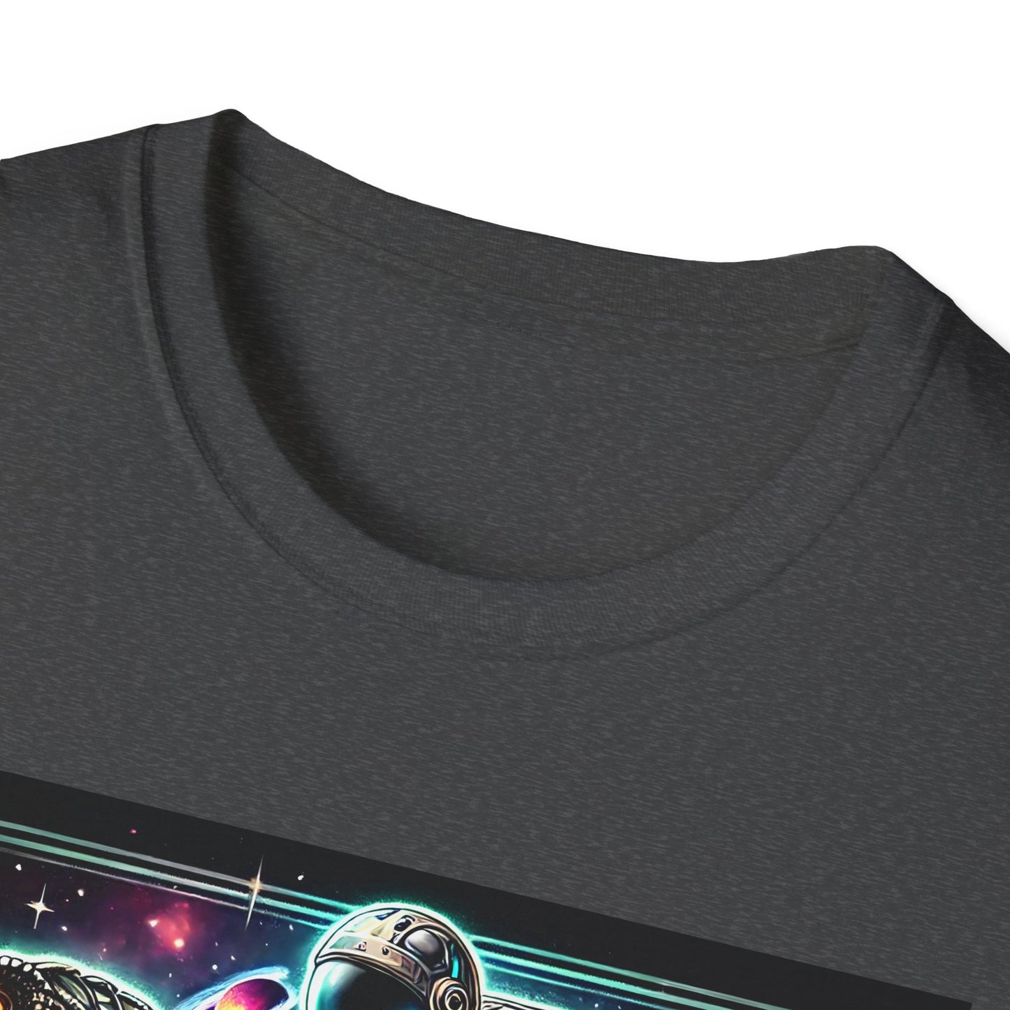 Cosmic Dinosaur Rider Softstyle T-Shirt | Fun Graphic Tee, Unique Gift, Space Lover Shirt, Sci-Fi Enthusiast Apparel