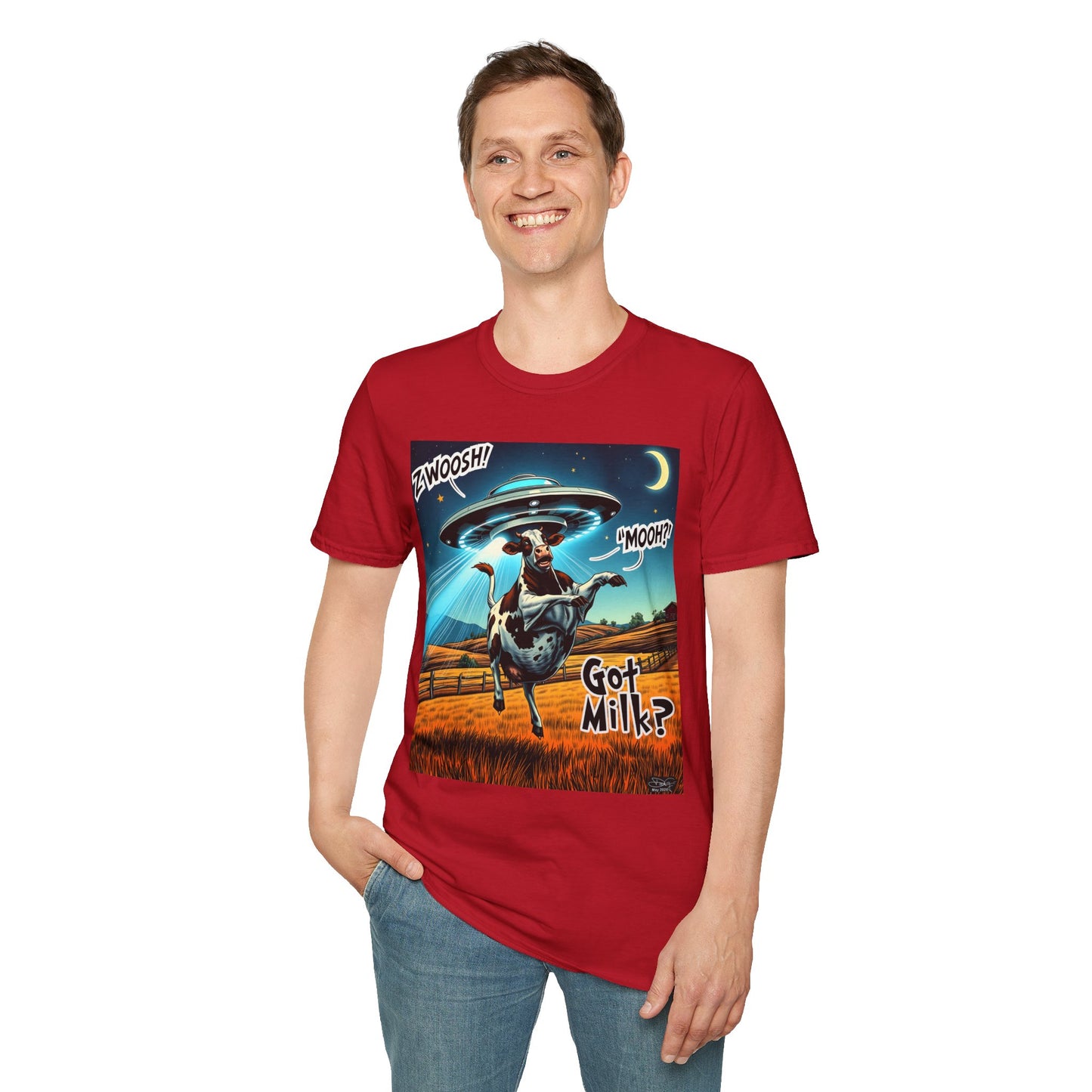 Funny Alien Cow T-Shirt - Got Milk? Unisex Soft style graphic Tee, UFO, galaxies, space, Blackhole, graphic design, png, sublimation