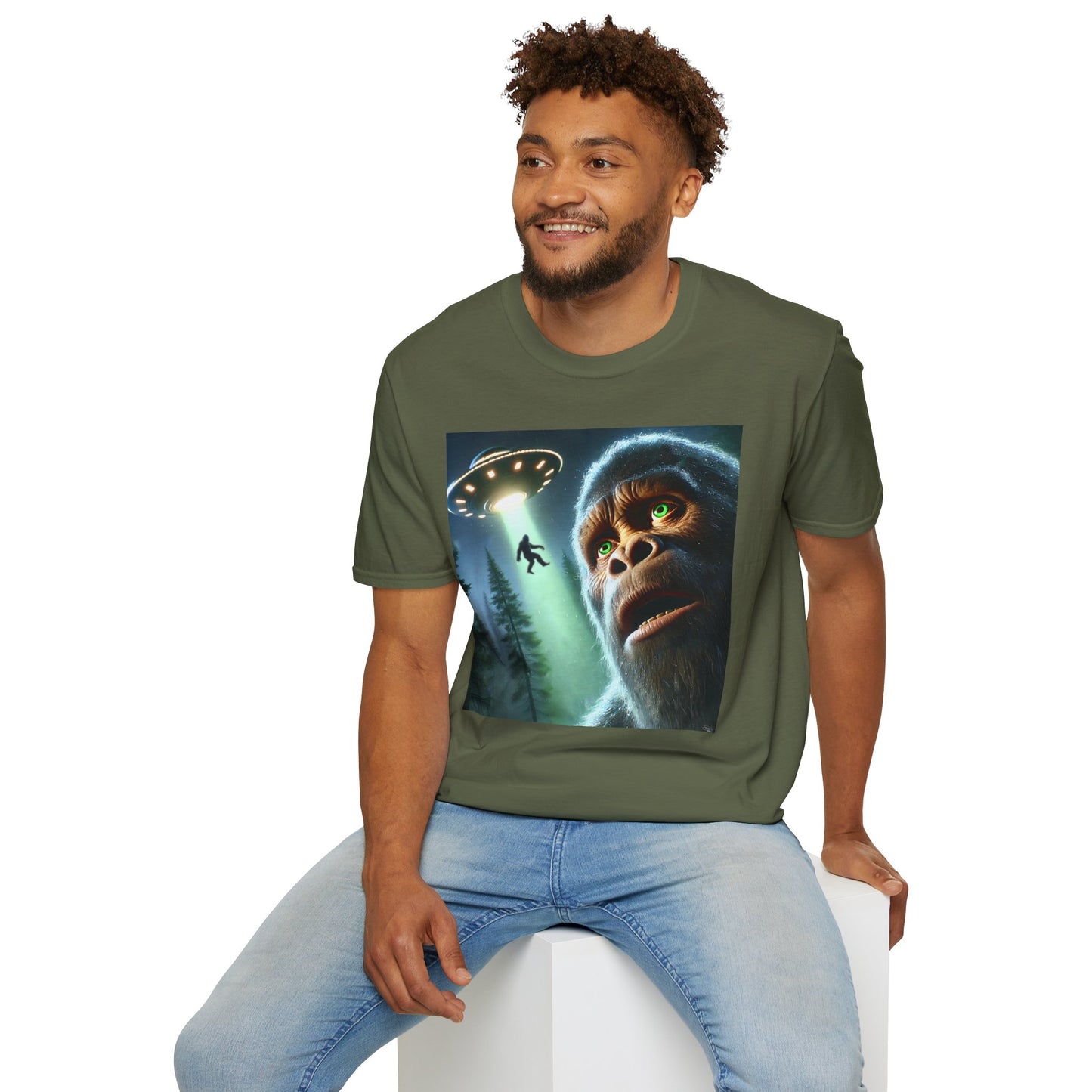 Bigfoot UFO Unisex T-Shirt, Funny Graphic Tee, Gift for Alien Lovers, Unique Summer Shirt, Casual Everyday Wear, t-shirt, tshirts, party