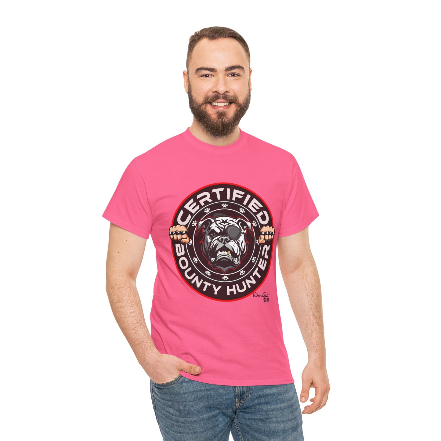 Certified Bounty Hunter, Unisex Heavy Cotton Tee, comedy, bulldog, print design, png, GraphicTees