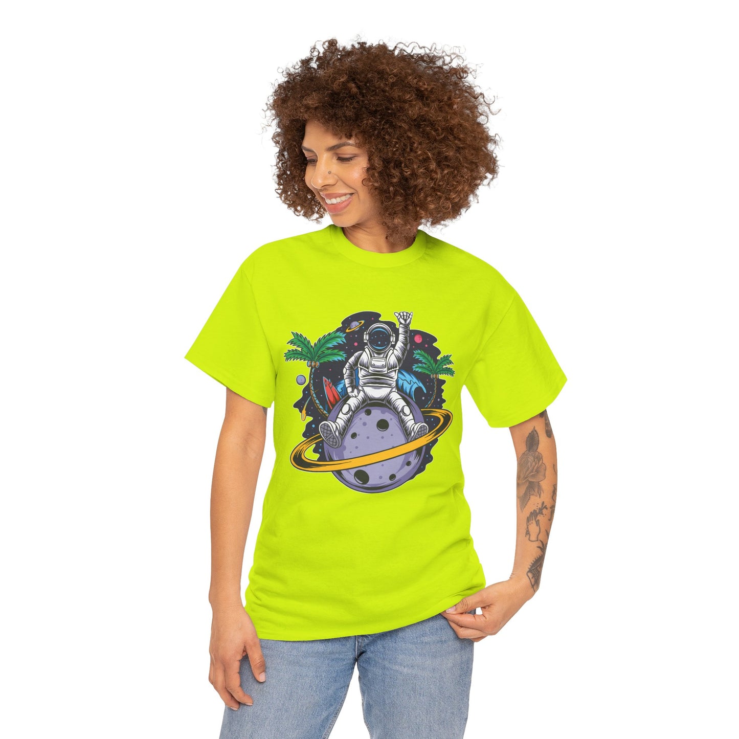 Cosmic Adventure, Unisex Heavy Cotton Tee - Astronaut & Planet Design, graphic design, png, art