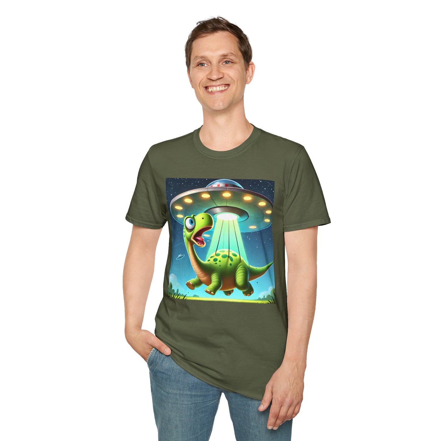 Cute Alien Dinosaur Unisex T-Shirt, Fun Graphic Tee, Kids & Adults, Space Theme, Playful Gift Idea, Birthday, Casual Wear