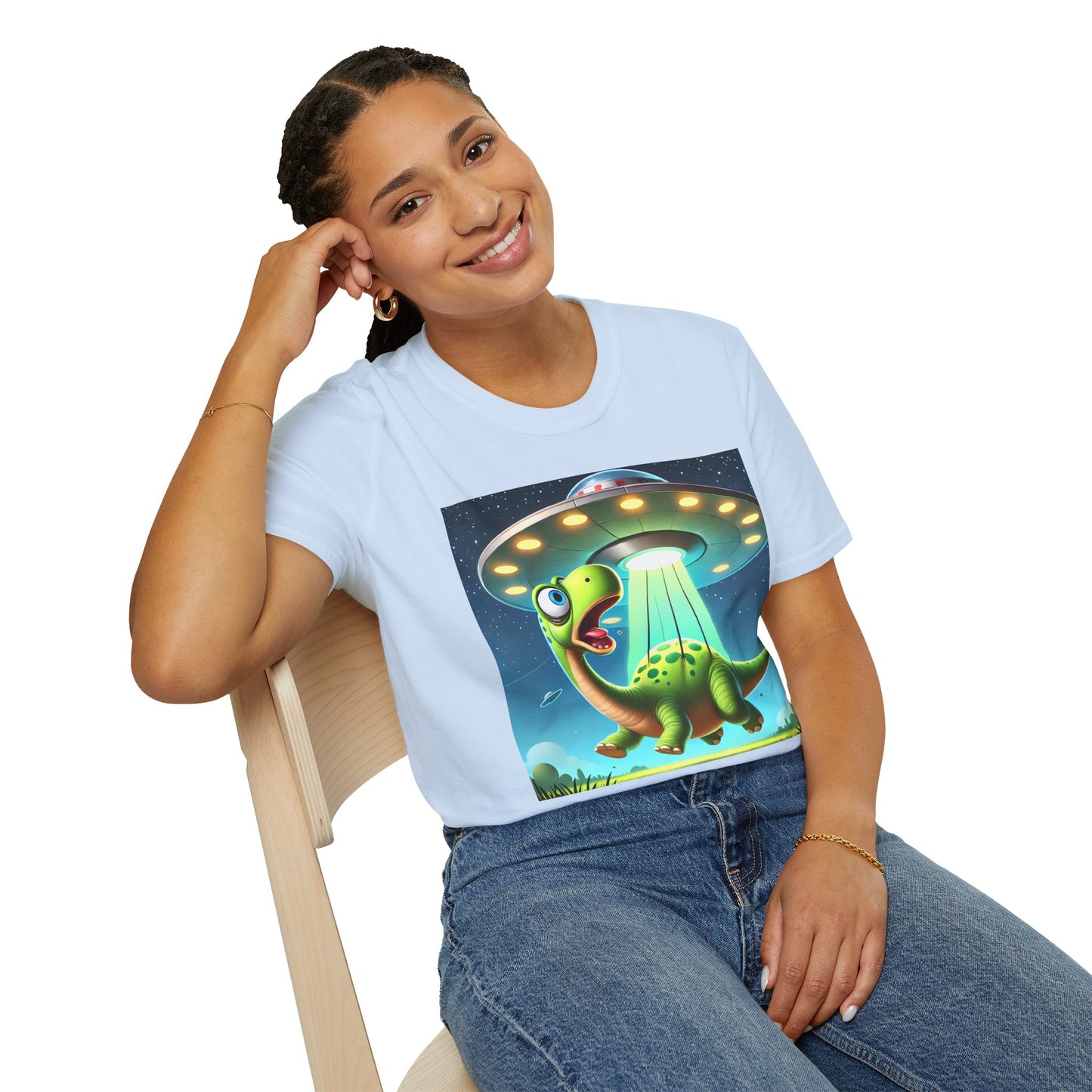 Cute Alien Dinosaur Unisex T-Shirt, Fun Graphic Tee, Kids & Adults, Space Theme, Playful Gift Idea, Birthday, Casual Wear