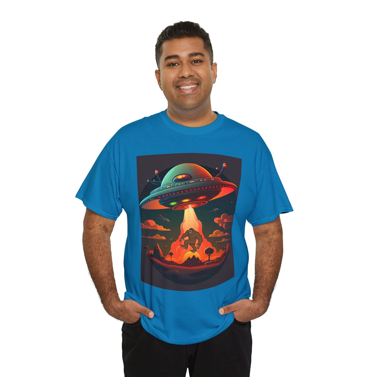 UFO, Bigfoot, Unisex Heavy Cotton Tee, graphic design, t-shirt, t-shirts, tshirts, png