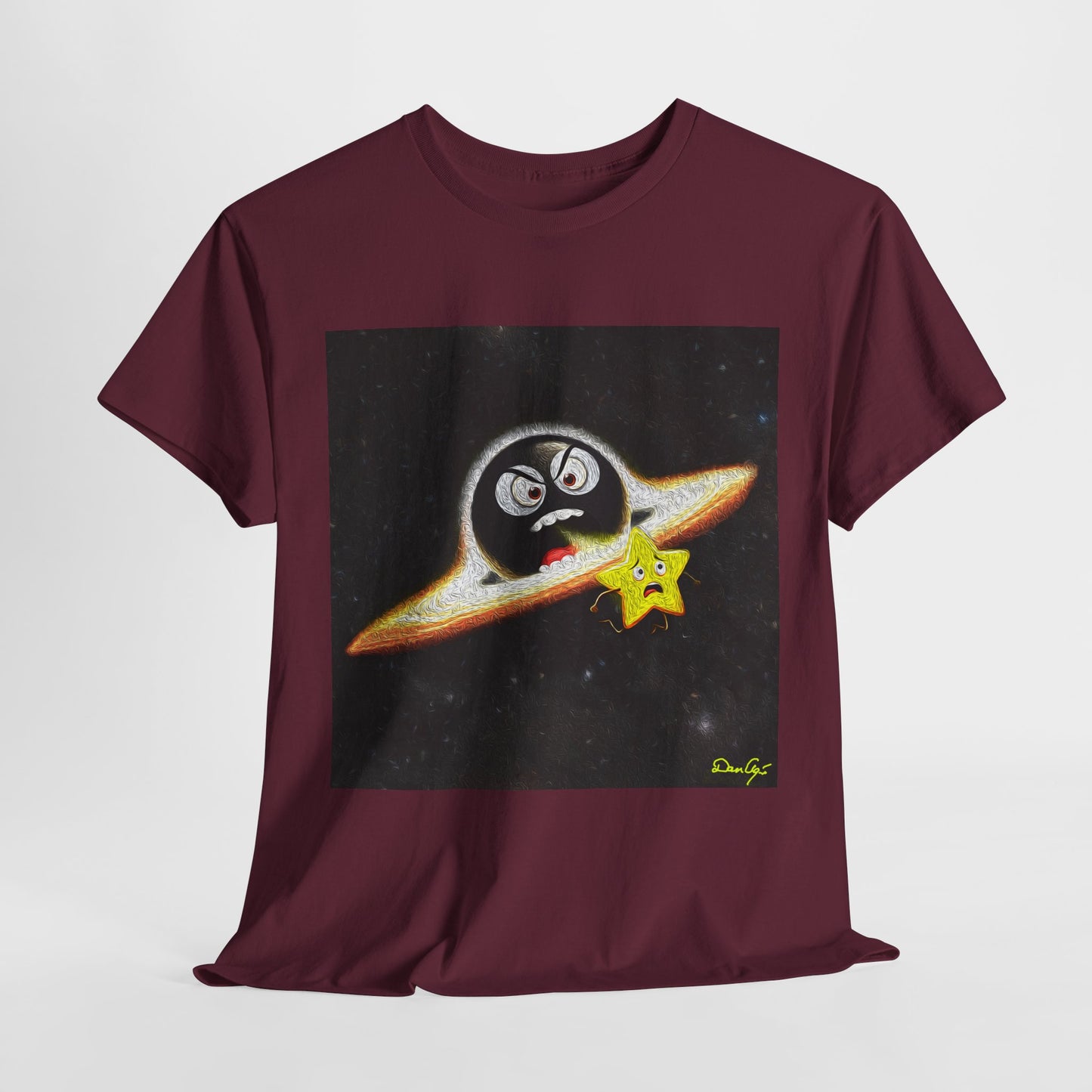 BlackHole Chasing Star, Space-Themed Unisex Heavy Cotton Tee with Cartoon Penguin Design, graphic design, png