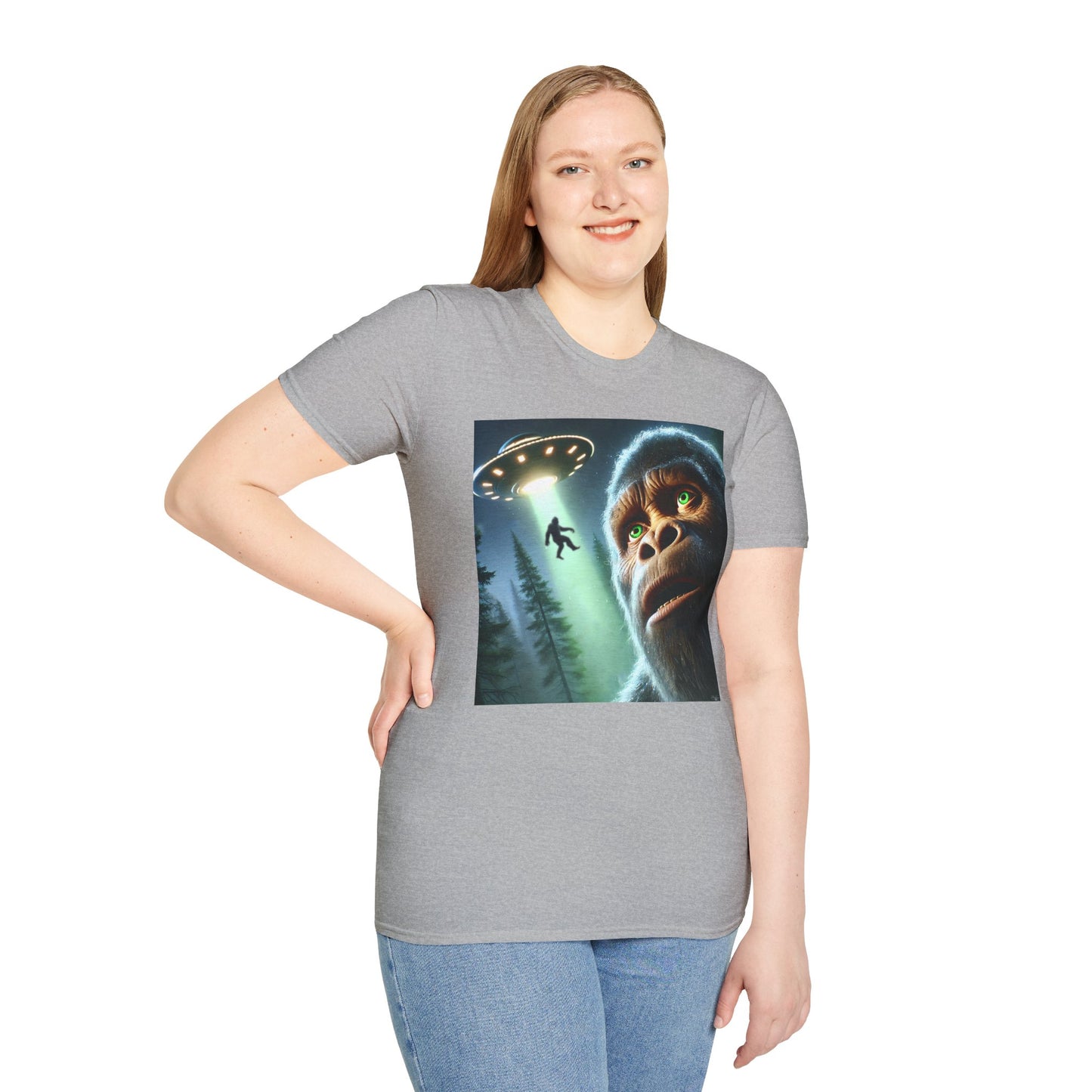 Bigfoot UFO Unisex T-Shirt, Funny Graphic Tee, Gift for Alien Lovers, Unique Summer Shirt, Casual Everyday Wear, t-shirt, tshirts, party