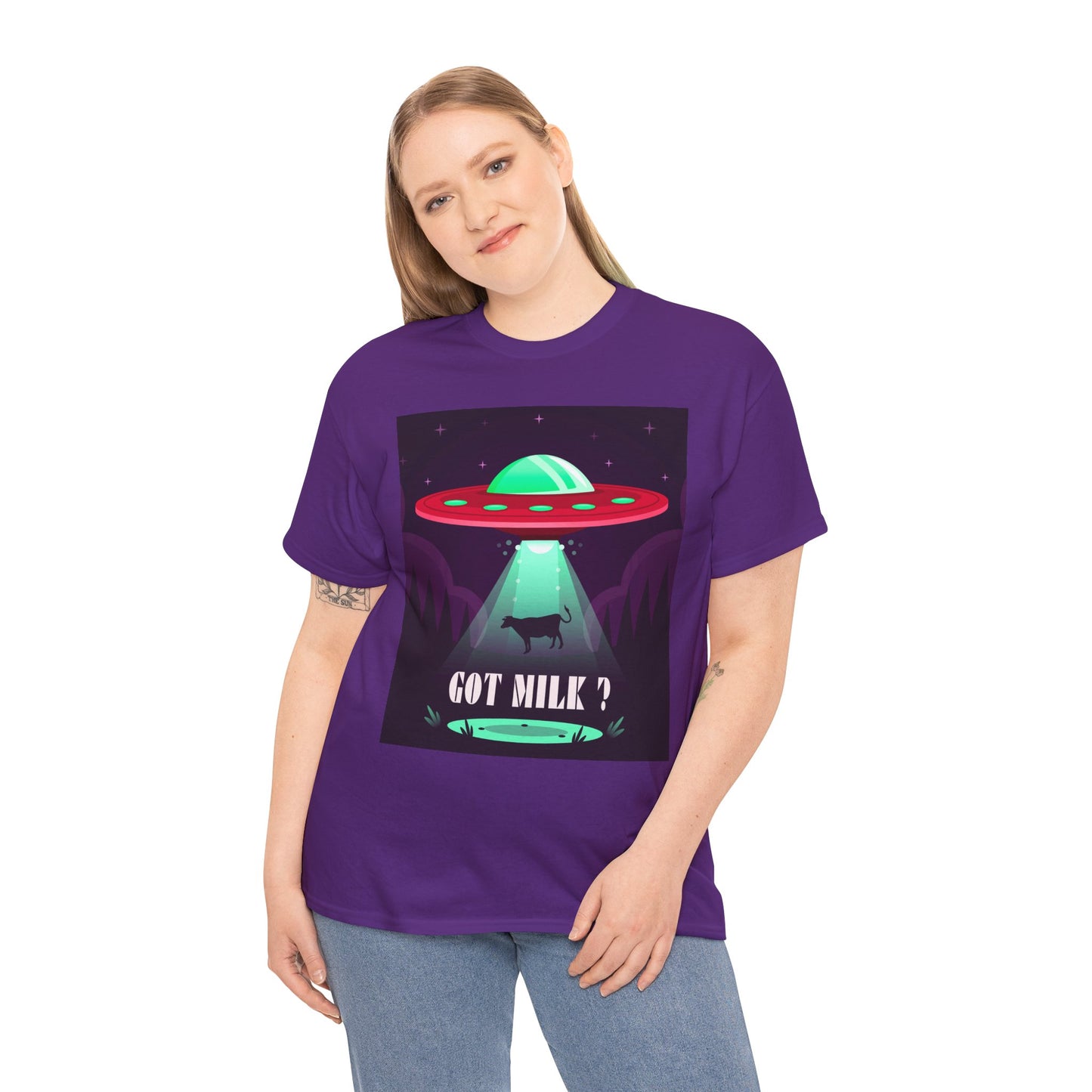 Got Milk? Unisex Heavy Cotton Tee, UFO abduction, comedy, funny, t-shirt, t-shirt, graphic design, tee, png