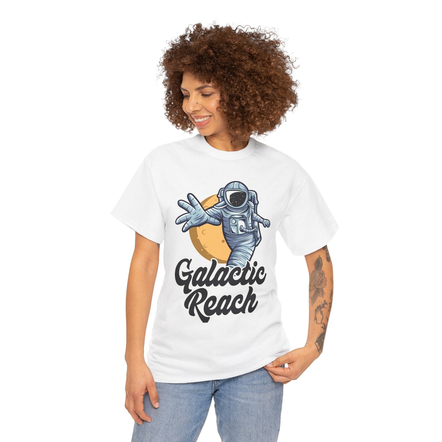 Galactic Reach, Astronaut, Unisex Heavy Cotton Tee, Express Delivery available, graphic design, png