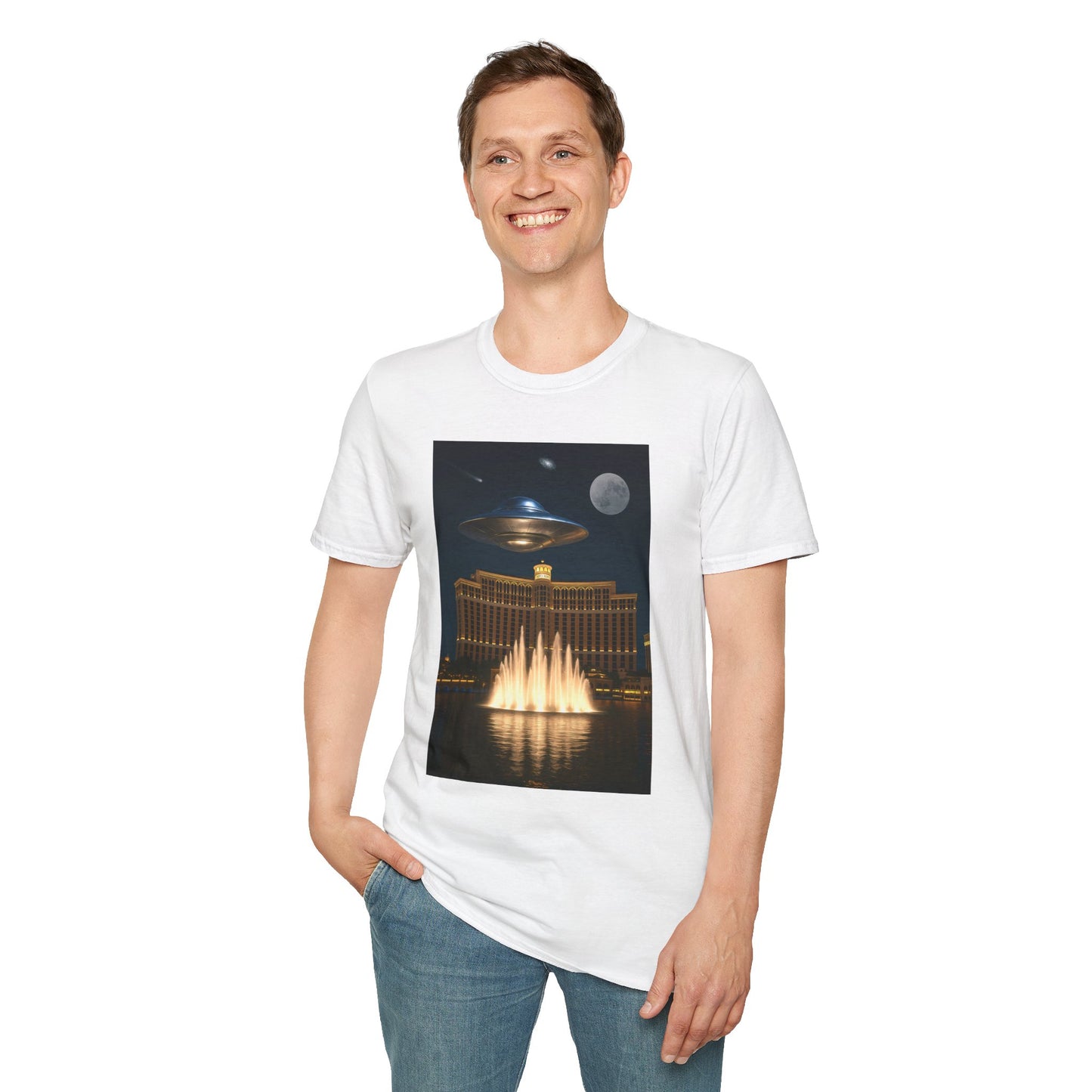 Cosmic Vibes Unisex T-Shirt - UFO & Moon Design, Relaxed Fit Tee for Space Lovers, Gift for Sci-Fi Fans, Casual Wear, Everyday Essentials, t-shirt, tshirt, png