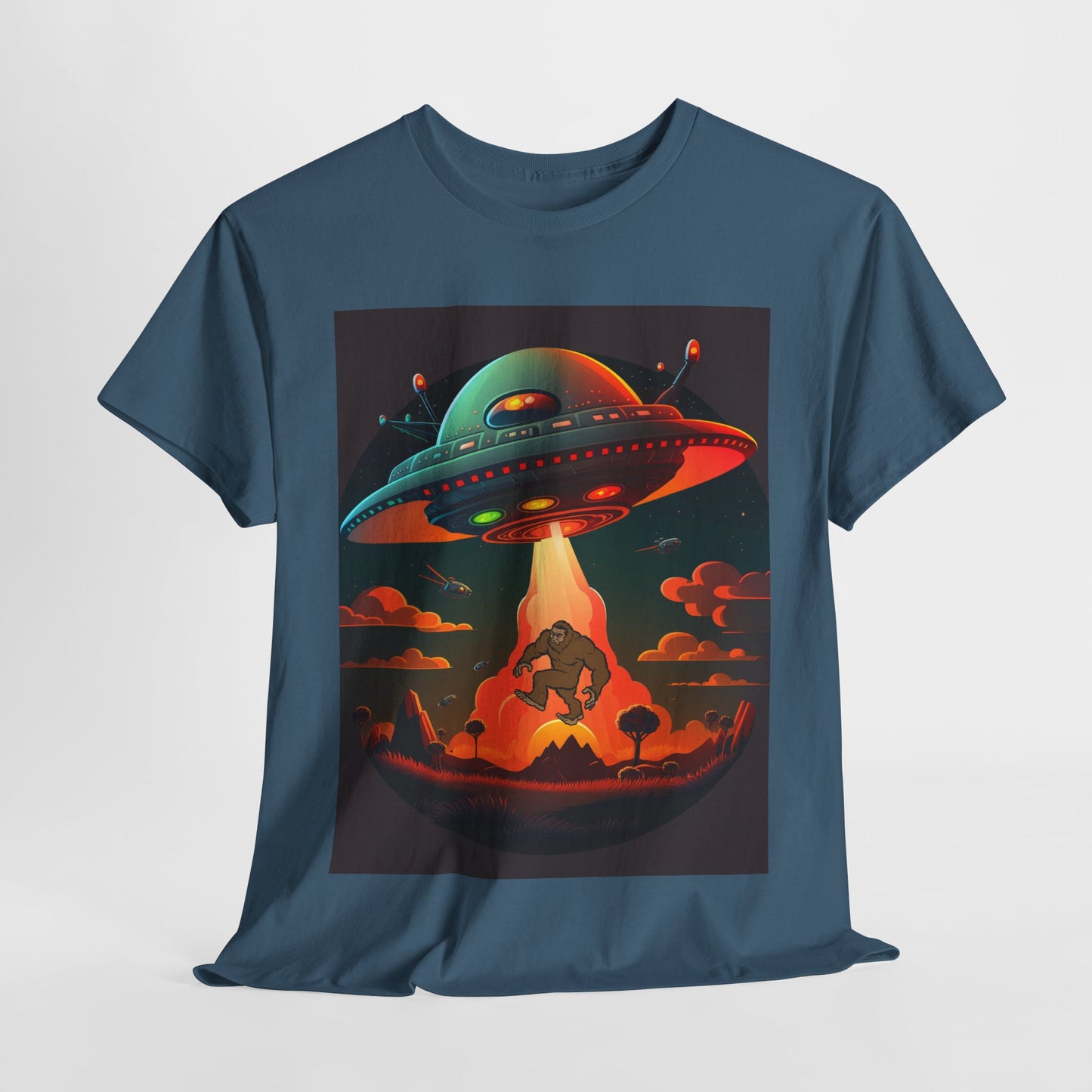 UFO, Bigfoot, Unisex Heavy Cotton Tee, graphic design, t-shirt, t-shirts, tshirts, png
