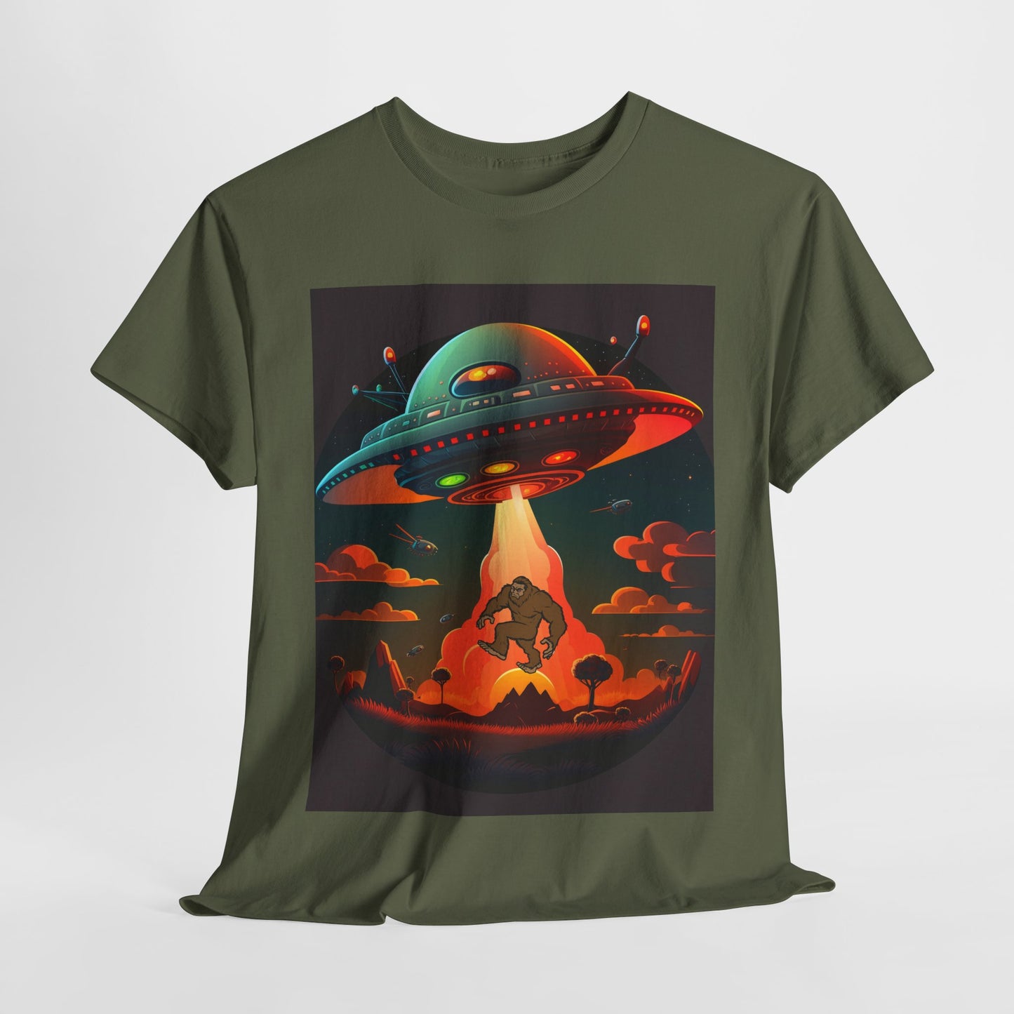 UFO, Bigfoot, Unisex Heavy Cotton Tee, graphic design, t-shirt, t-shirts, tshirts, png