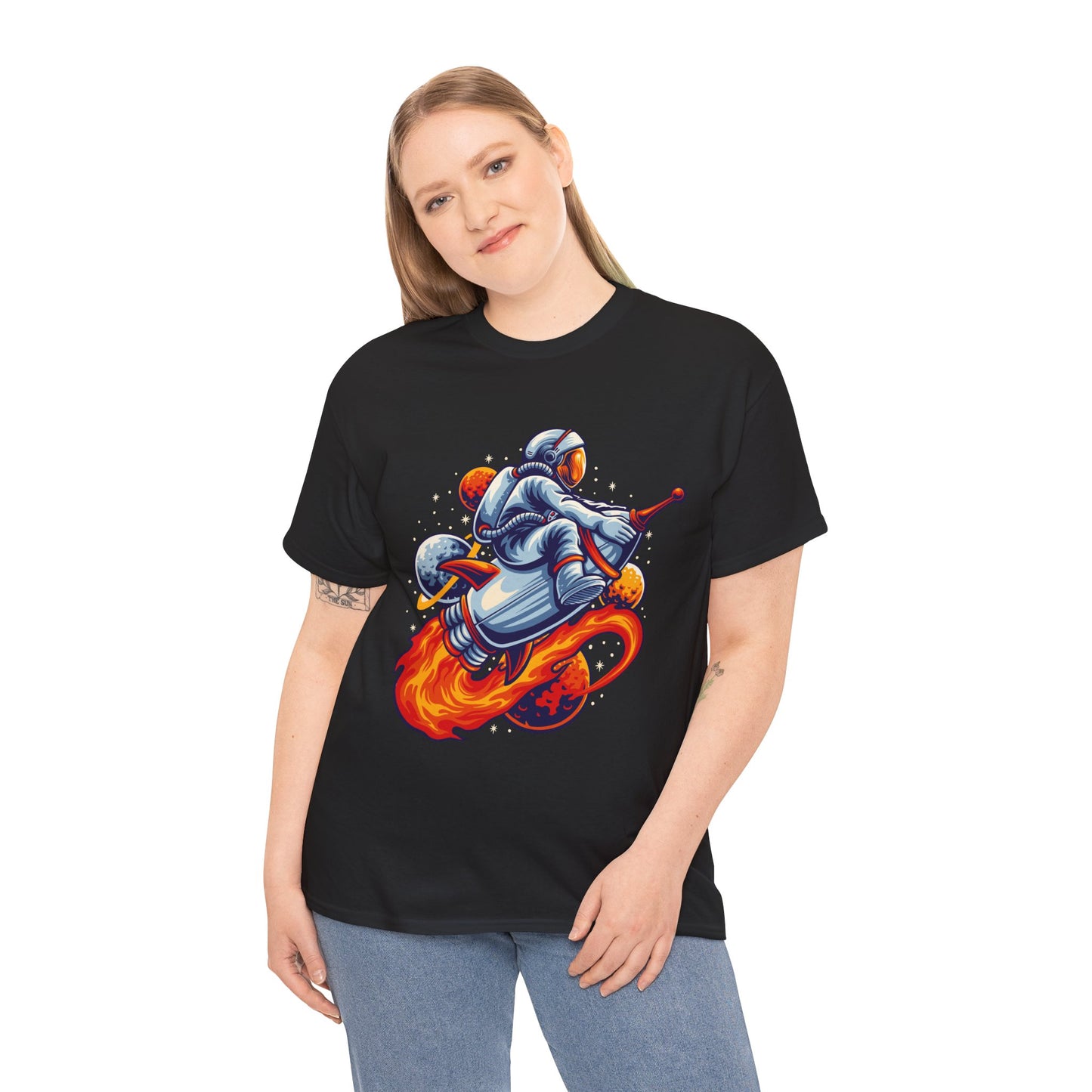 Retro Space Explorer Unisex Heavy Cotton Tee, graphic designed, tees, t-shirt, t-shirts, png