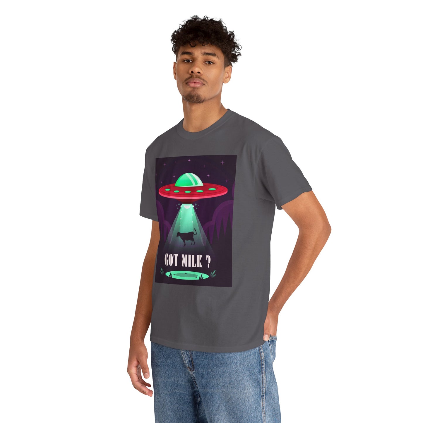 Got Milk? Unisex Heavy Cotton Tee, UFO abduction, comedy, funny, t-shirt, t-shirt, graphic design, tee, png