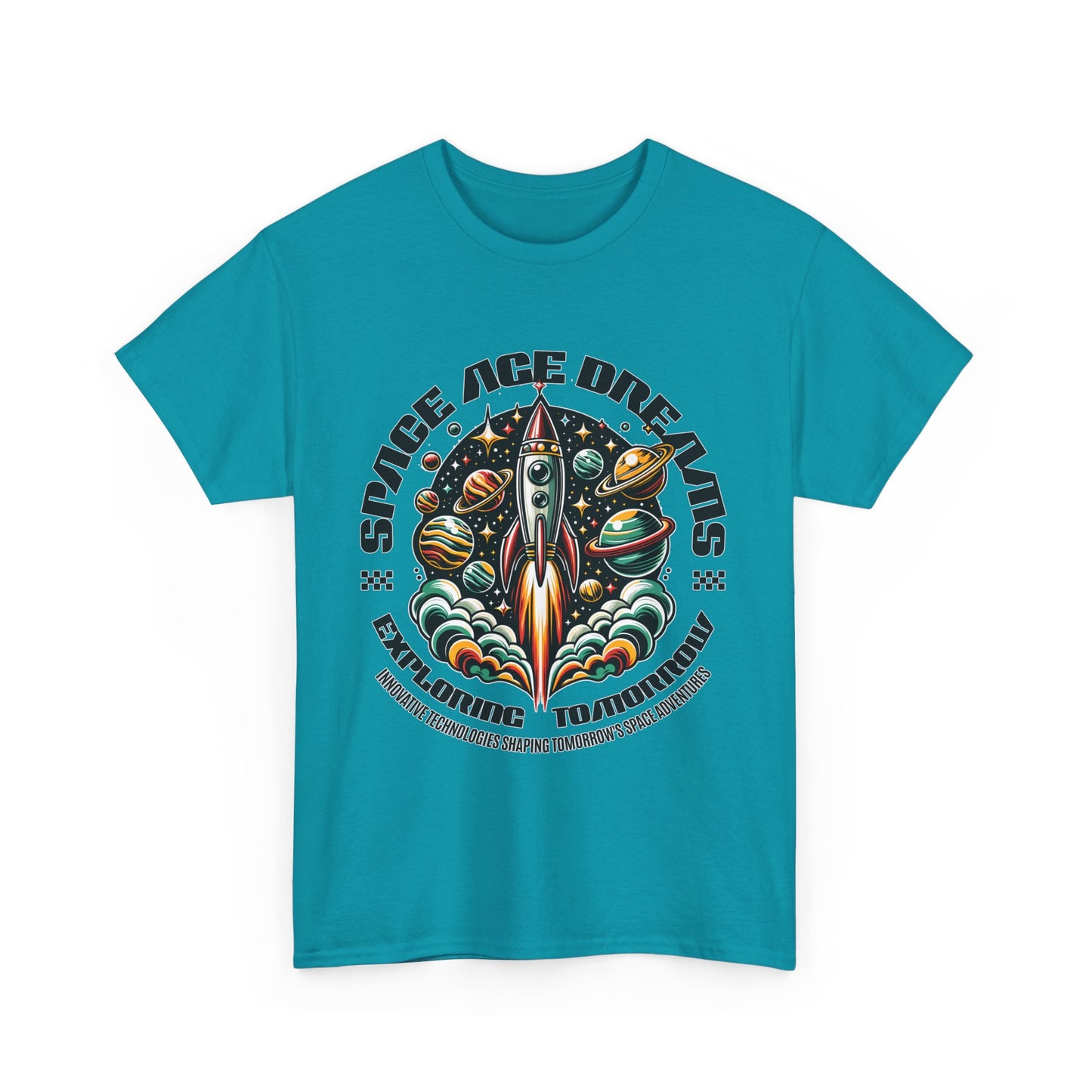 Space Age Dreams, Unisex Heavy Cotton Tee - Retro Rocket Design for Space Lovers, graphic design, png