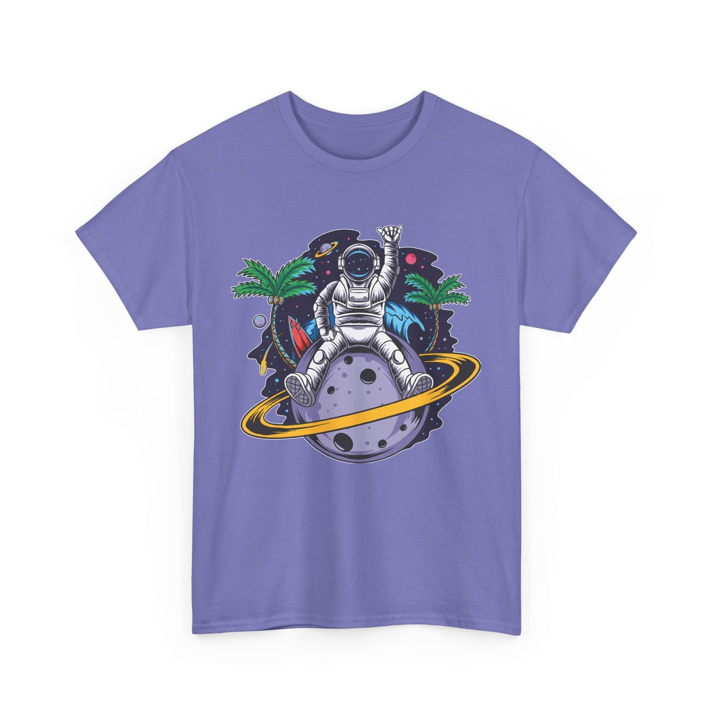 Cosmic Adventure, Unisex Heavy Cotton Tee - Astronaut & Planet Design, graphic design, png, art
