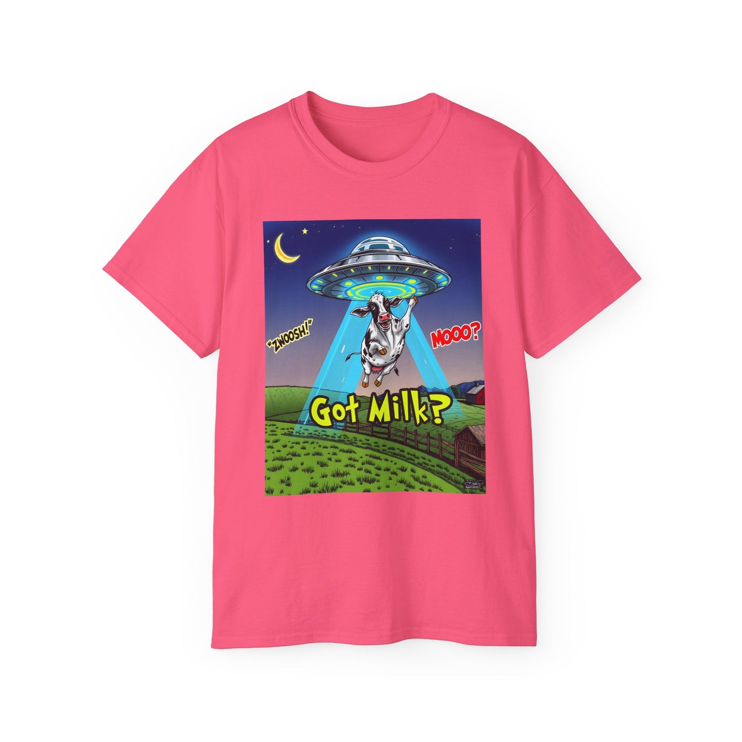 Got Milk? Funny Unisex Ultra Cotton Tee - Humorous Cow and UFO Design, graphic tee, t-shirts, tshirt, png, sublimation