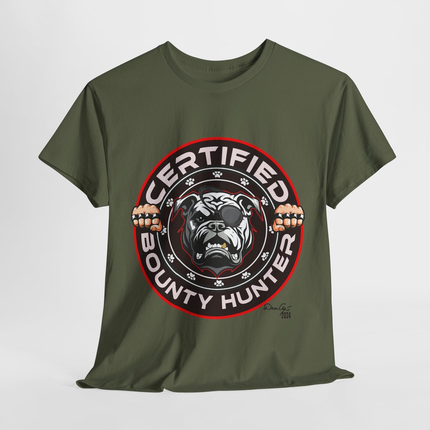 Certified Bounty Hunter, Unisex Heavy Cotton Tee, comedy, bulldog, print design, png, GraphicTees