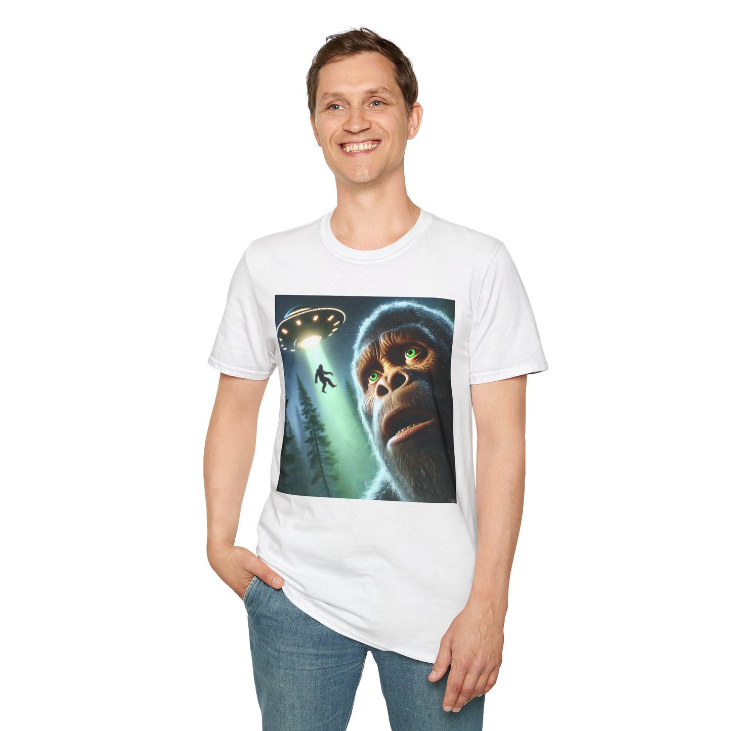Bigfoot UFO Unisex T-Shirt, Funny Graphic Tee, Gift for Alien Lovers, Unique Summer Shirt, Casual Everyday Wear, t-shirt, tshirts, party