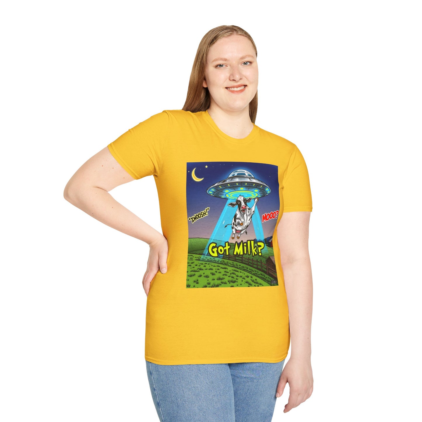 Got Milk? Funny Unisex Softstyle T-Shirt, Humorous Tee, Perfect for Cow Lovers, Milking Day, Farm-themed Gifts, Quirky Apparel, graphic