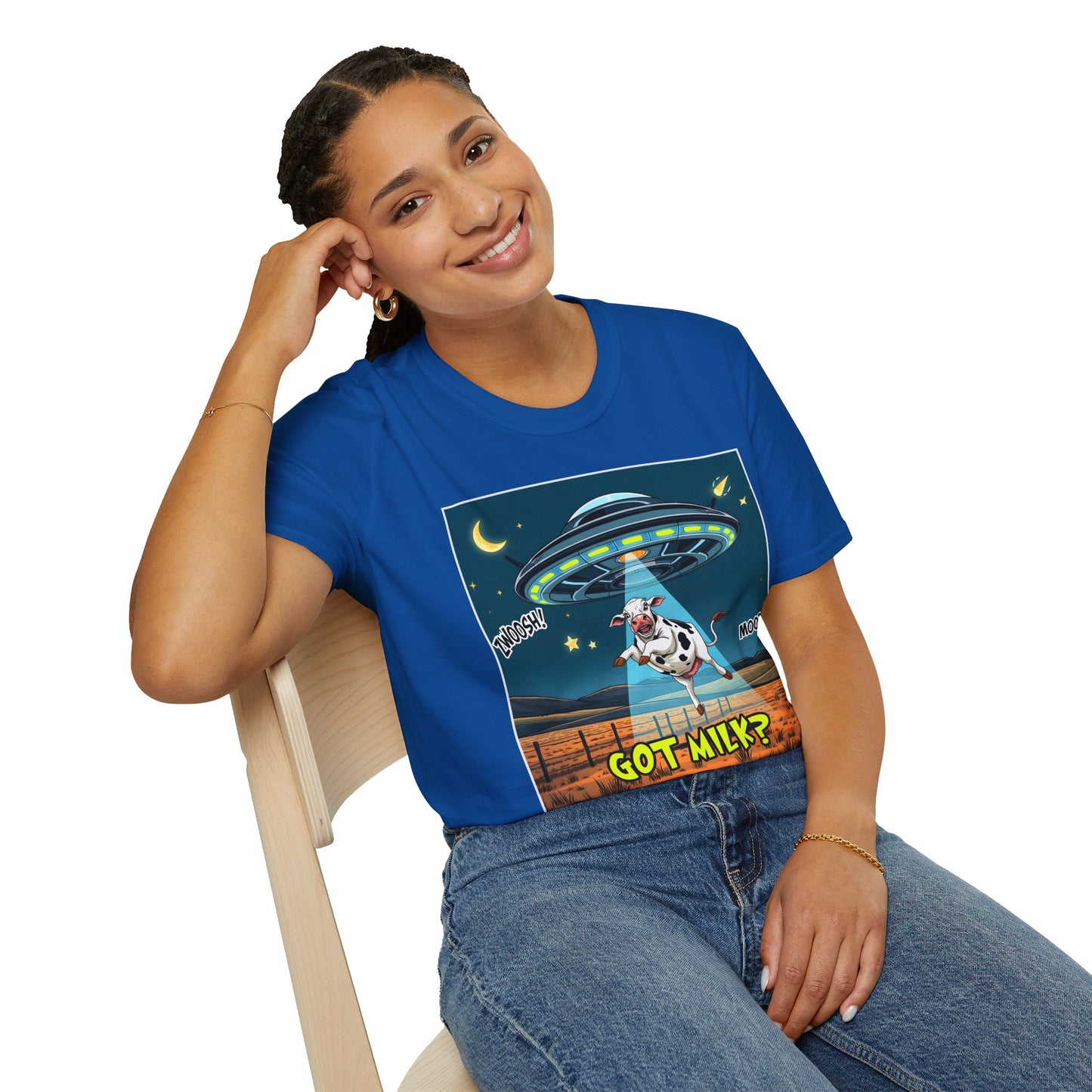 Got Milk? Cow UFO Unisex Softstyle T-Shirt – Fun Graphic Tee for Dairy Lovers, graphic tees, t-shirt, tshirt, graphic design, png