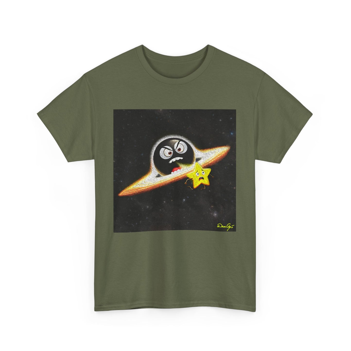 BlackHole Chasing Star, Space-Themed Unisex Heavy Cotton Tee with Cartoon Penguin Design, graphic design, png