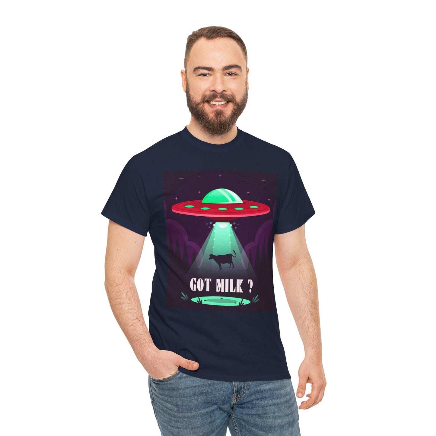 Got Milk? Unisex Heavy Cotton Tee, UFO abduction, comedy, funny, t-shirt, t-shirt, graphic design, tee, png