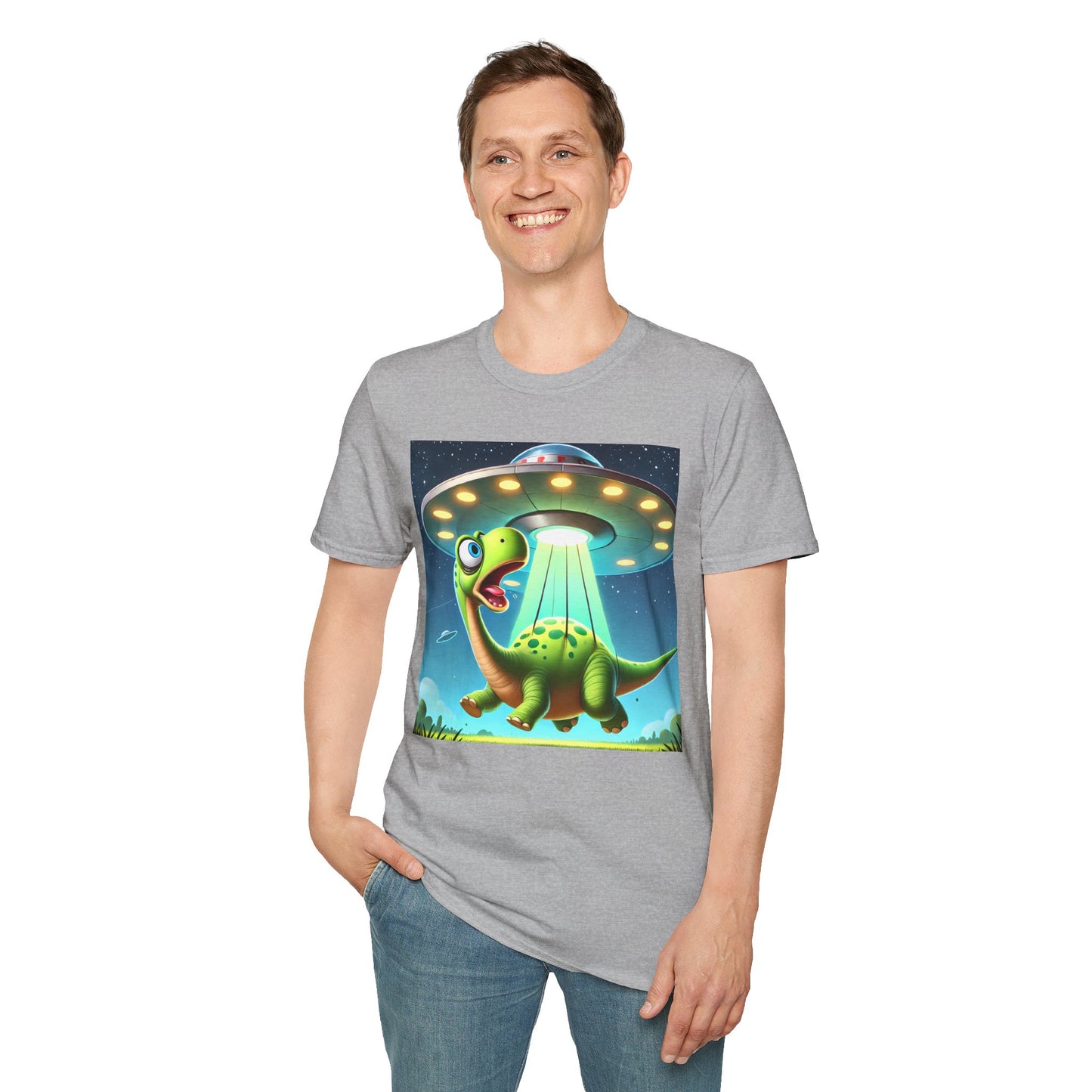 Cute Alien Dinosaur Unisex T-Shirt, Fun Graphic Tee, Kids & Adults, Space Theme, Playful Gift Idea, Birthday, Casual Wear