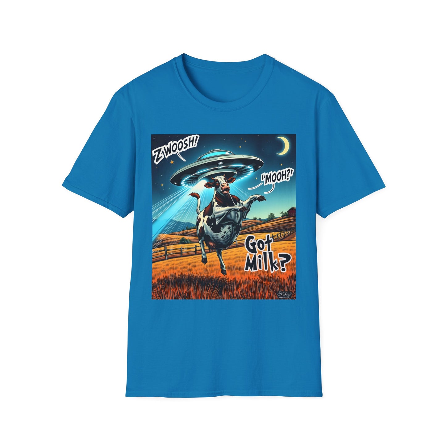 Funny Alien Cow T-Shirt - Got Milk? Unisex Soft style graphic Tee, UFO, galaxies, space, Blackhole, graphic design, png, sublimation