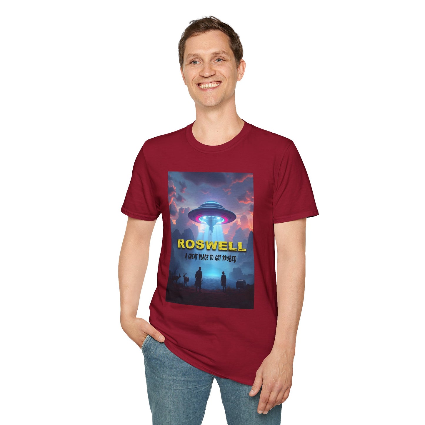 Roswell Probed Retro T-Shirt - Alien UFO Lover Gift, Sci-Fi Apparel, Extraterrestrial Tee, Unisex Softstyle Clothing, graphic design, png