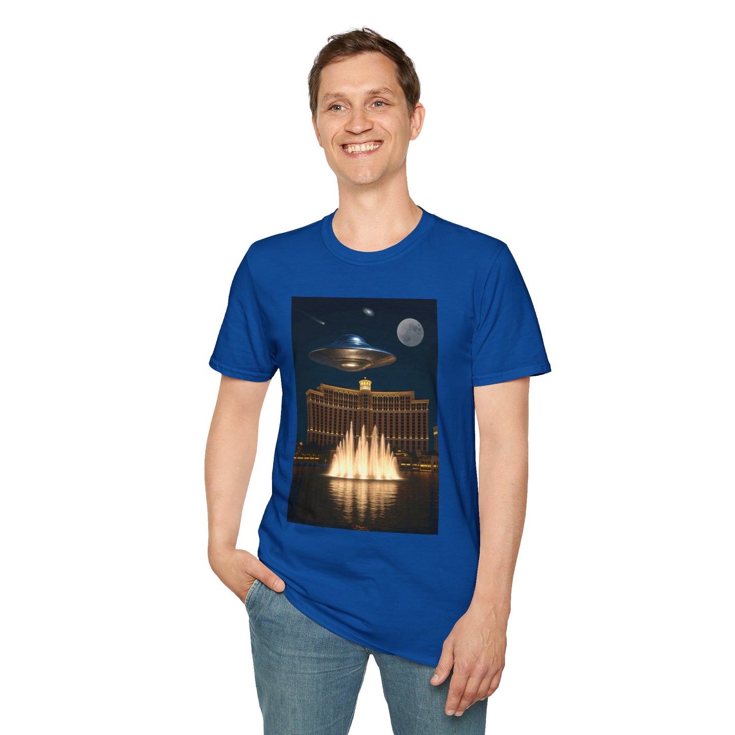 Cosmic Vibes Unisex T-Shirt - UFO & Moon Design, Relaxed Fit Tee for Space Lovers, Gift for Sci-Fi Fans, Casual Wear, Everyday Essentials, t-shirt, tshirt, png