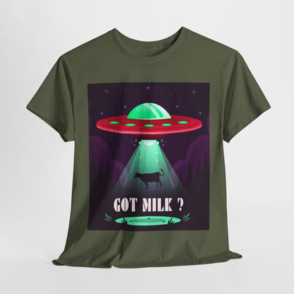 Got Milk? Unisex Heavy Cotton Tee, UFO abduction, comedy, funny, t-shirt, t-shirt, graphic design, tee, png