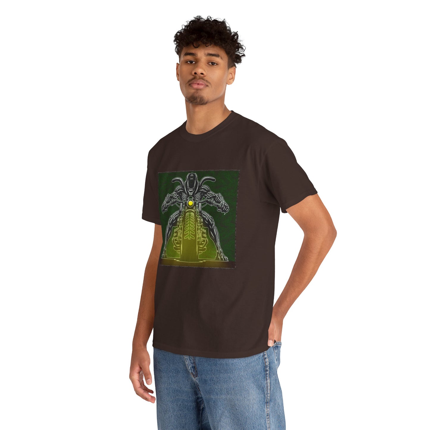 Alien Biker Neon Sci‑Fi Motorcycle T-Shirt