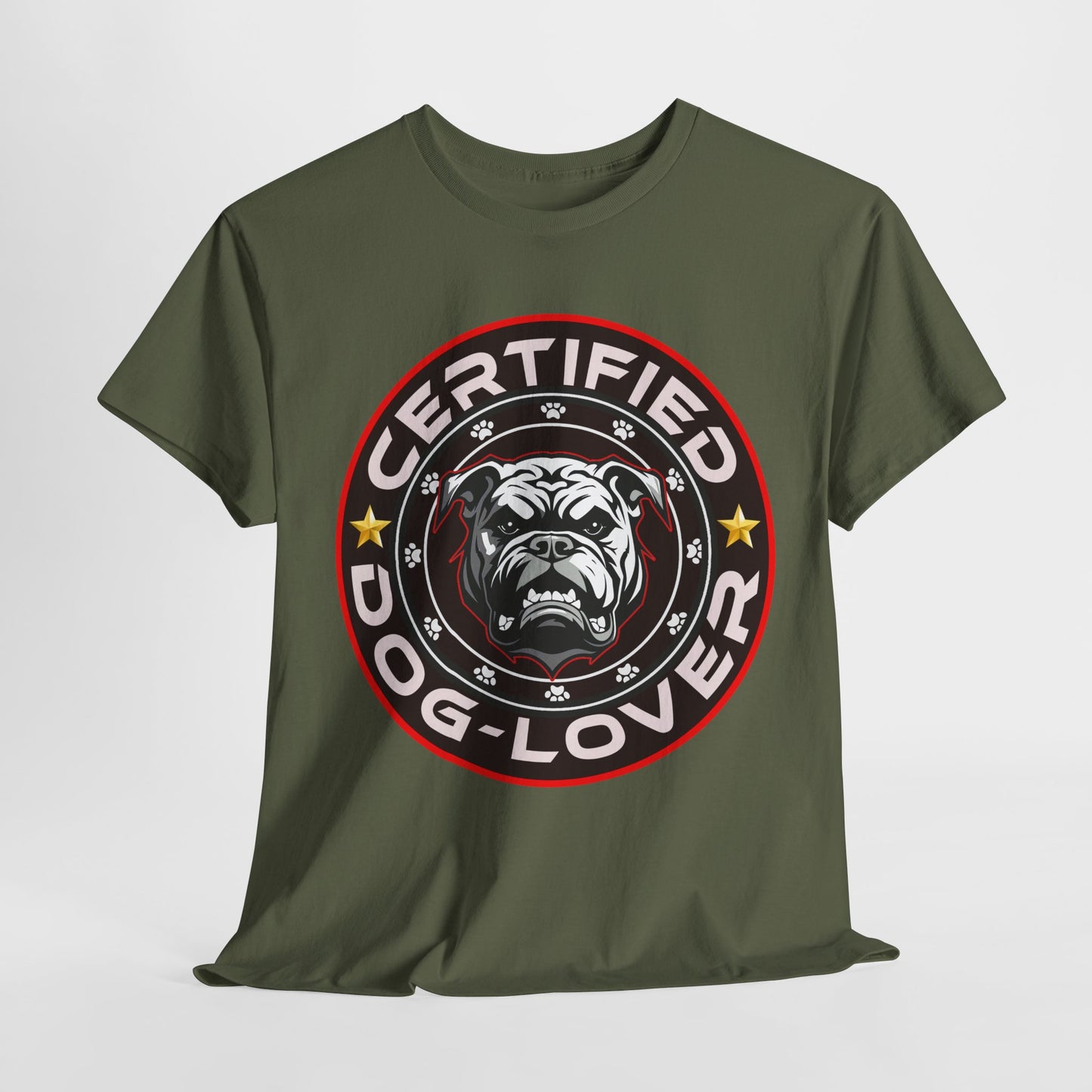 Certified Dog Lover Unisex Tee - Bulldog Print Design, GraphicTees, t-shirt, tshirt, png