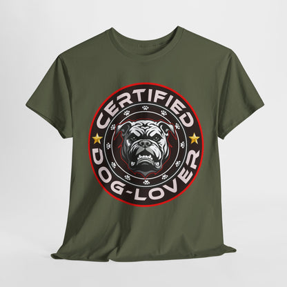 Certified Dog Lover Unisex Tee - Bulldog Print Design, GraphicTees, t-shirt, tshirt, png