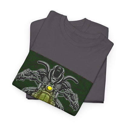 Alien Biker Neon Sci‑Fi Motorcycle T-Shirt