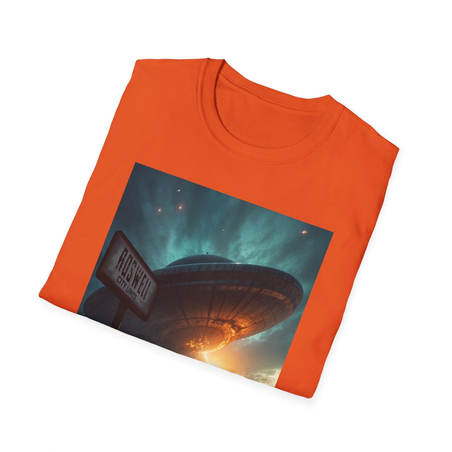 Roswell City Limits, Alien Sunset Softstyle T-Shirt | Unisex Graphic Tee, UFO Theme Shirt, Casual, Gift for Sci-Fi Lovers, Summer Fashion