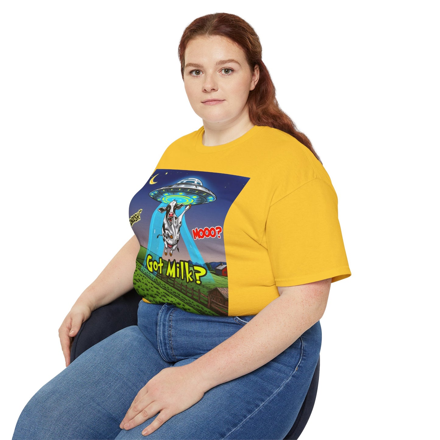 Got Milk? Funny Unisex Ultra Cotton Tee - Humorous Cow and UFO Design, graphic tee, t-shirts, tshirt, png, sublimation
