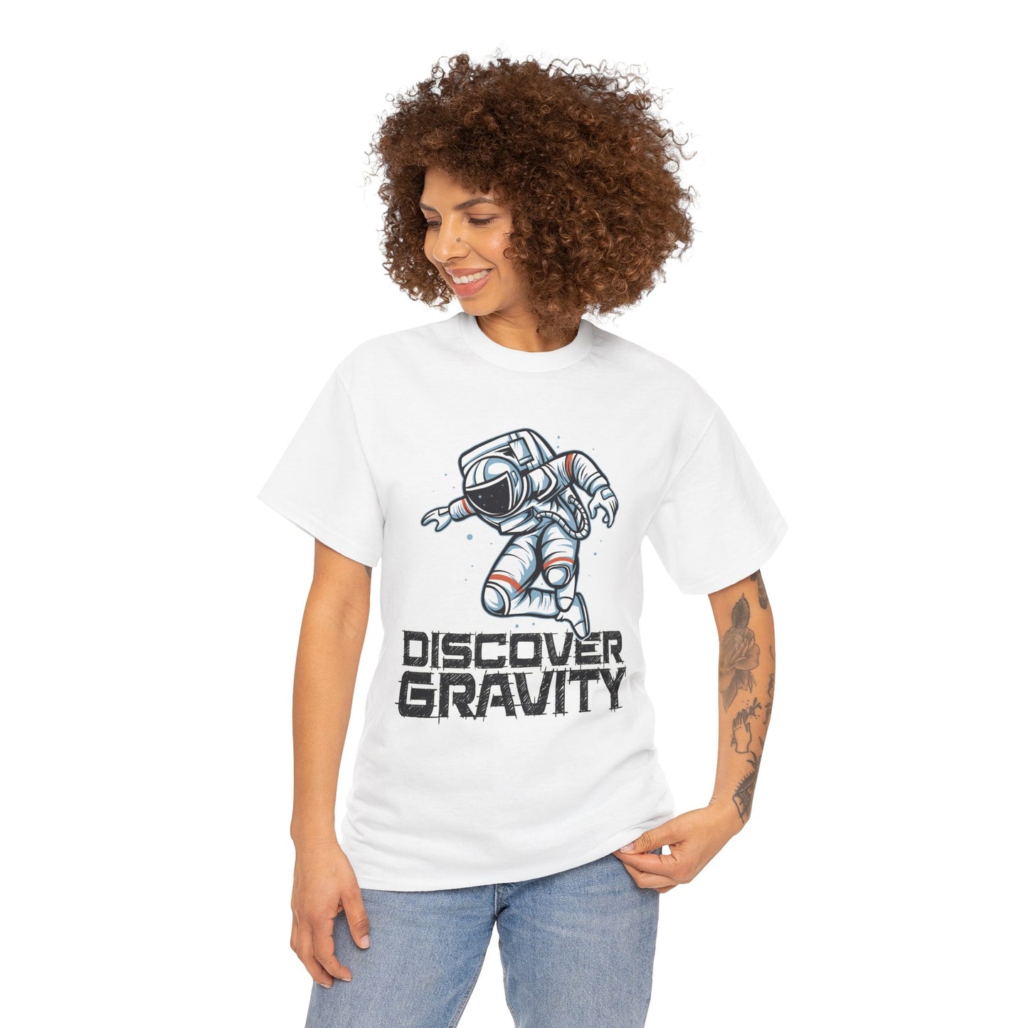 Discover Gravity. Unisex Heavy Cotton Tee - Fun Astronaut, Astronomy Graphic Tee - Unisex graphic design, png Express Delivery available