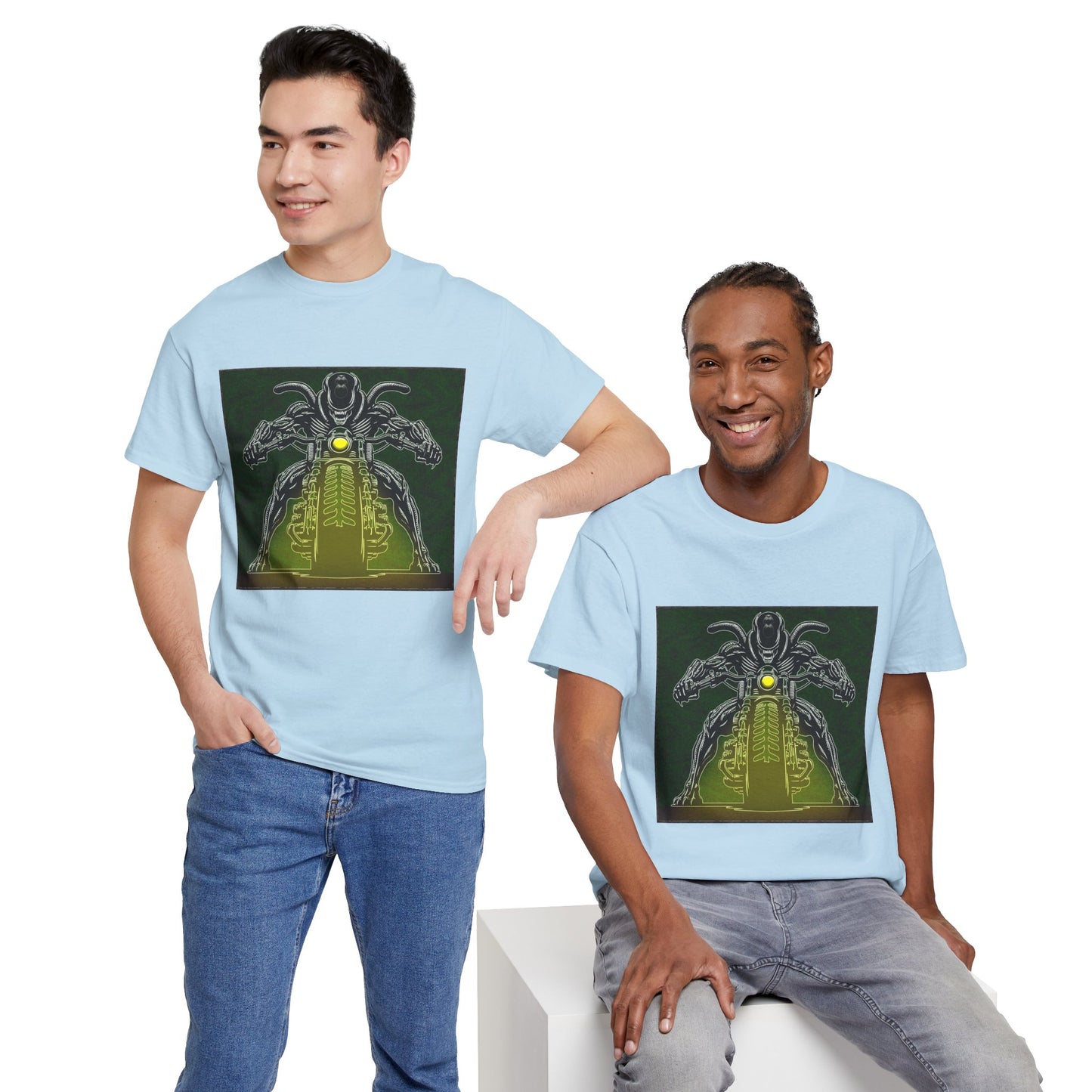 Alien Biker Neon Sci‑Fi Motorcycle T-Shirt