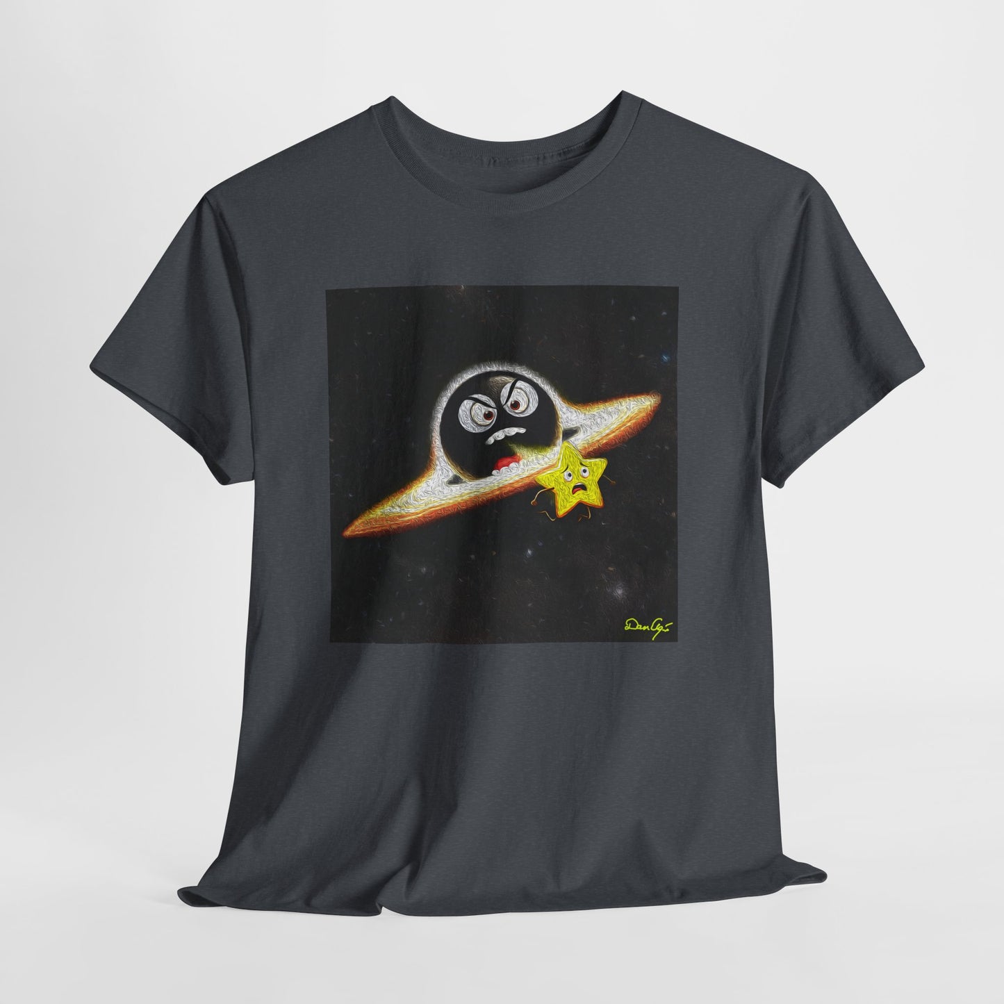 BlackHole Chasing Star, Space-Themed Unisex Heavy Cotton Tee with Cartoon Penguin Design, graphic design, png