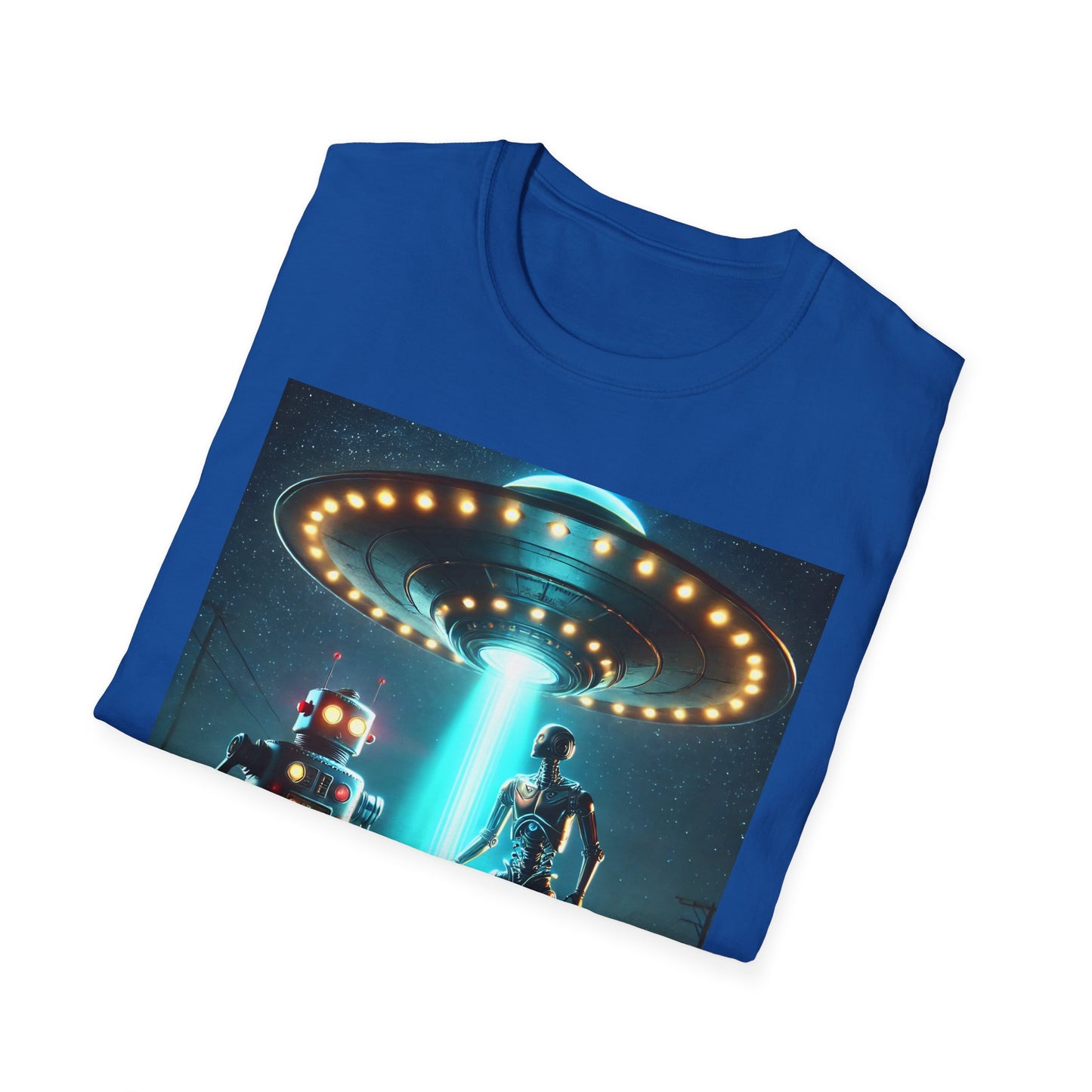 Alien Encounter Unisex Softstyle T-Shirt | Sci-Fi Fan Gift, Superhero Tee, UFO Shirt, Casual Wear, Unique Graphic T-Shirt