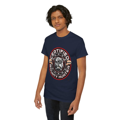 Certified Bounty Hunter, Unisex Heavy Cotton Tee, comedy, bulldog, print design, png, GraphicTees