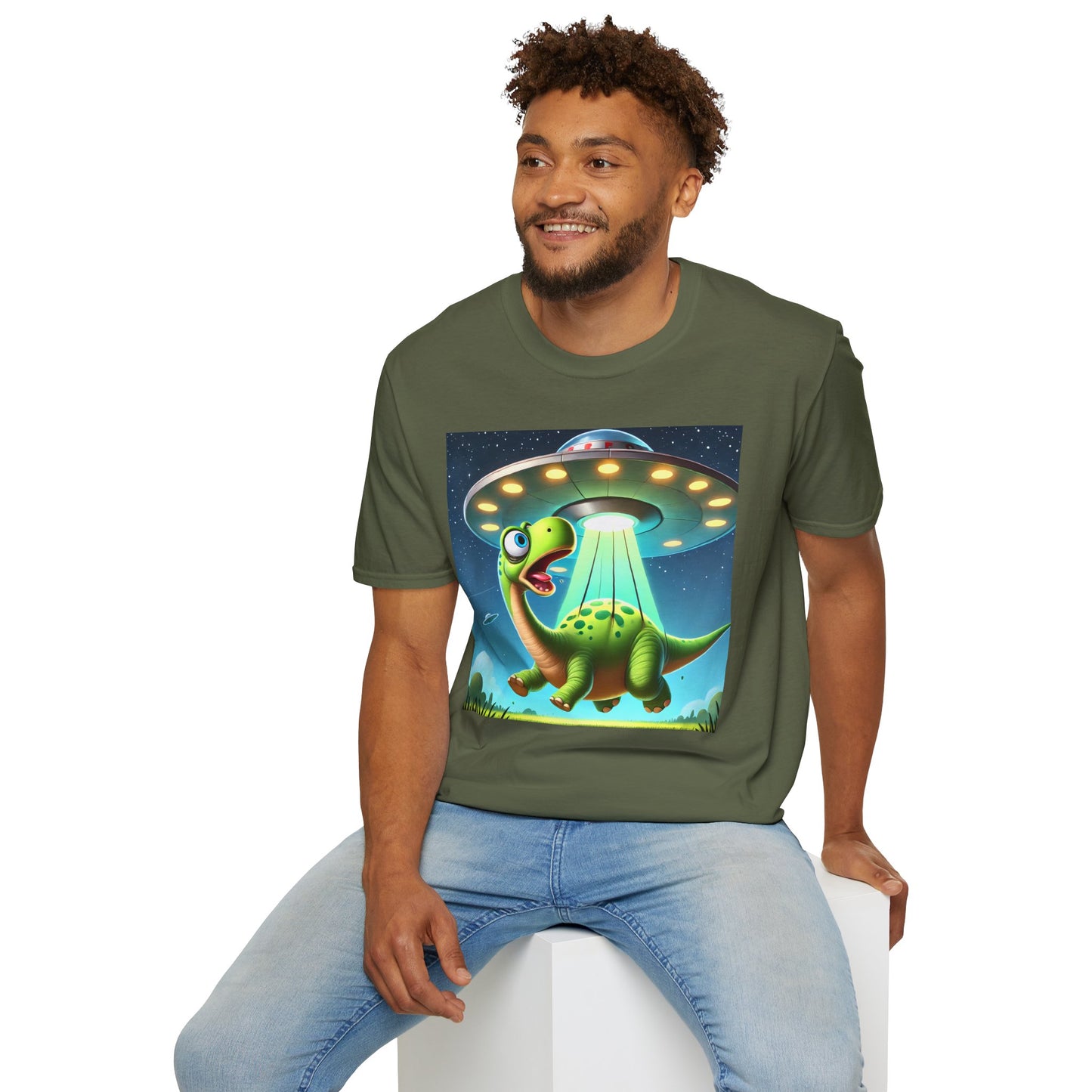 Cute Alien Dinosaur Unisex T-Shirt, Fun Graphic Tee, Kids & Adults, Space Theme, Playful Gift Idea, Birthday, Casual Wear