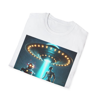 Alien Encounter Unisex Softstyle T-Shirt | Sci-Fi Fan Gift, Superhero Tee, UFO Shirt, Casual Wear, Unique Graphic T-Shirt