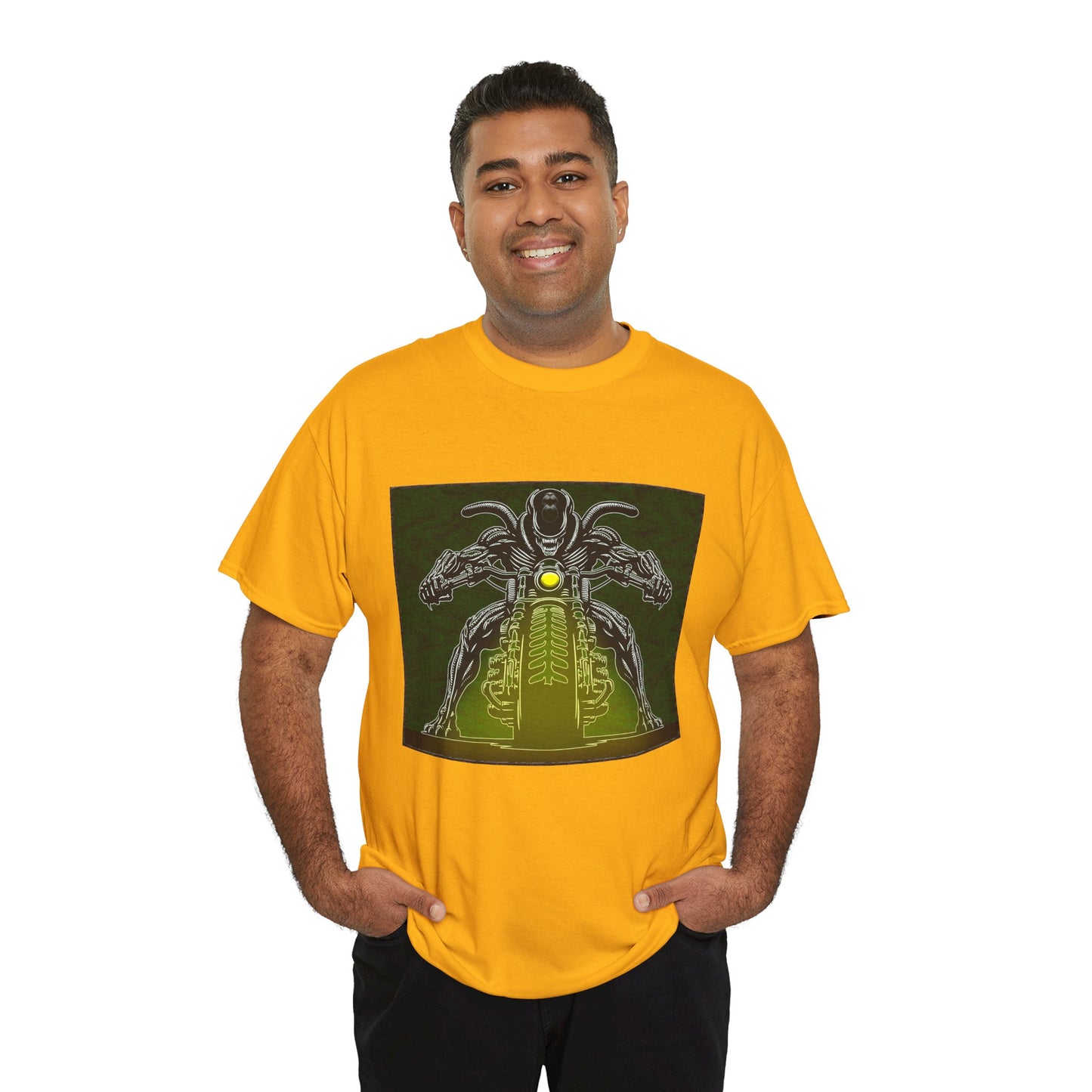 Alien Biker Neon Sci‑Fi Motorcycle T-Shirt