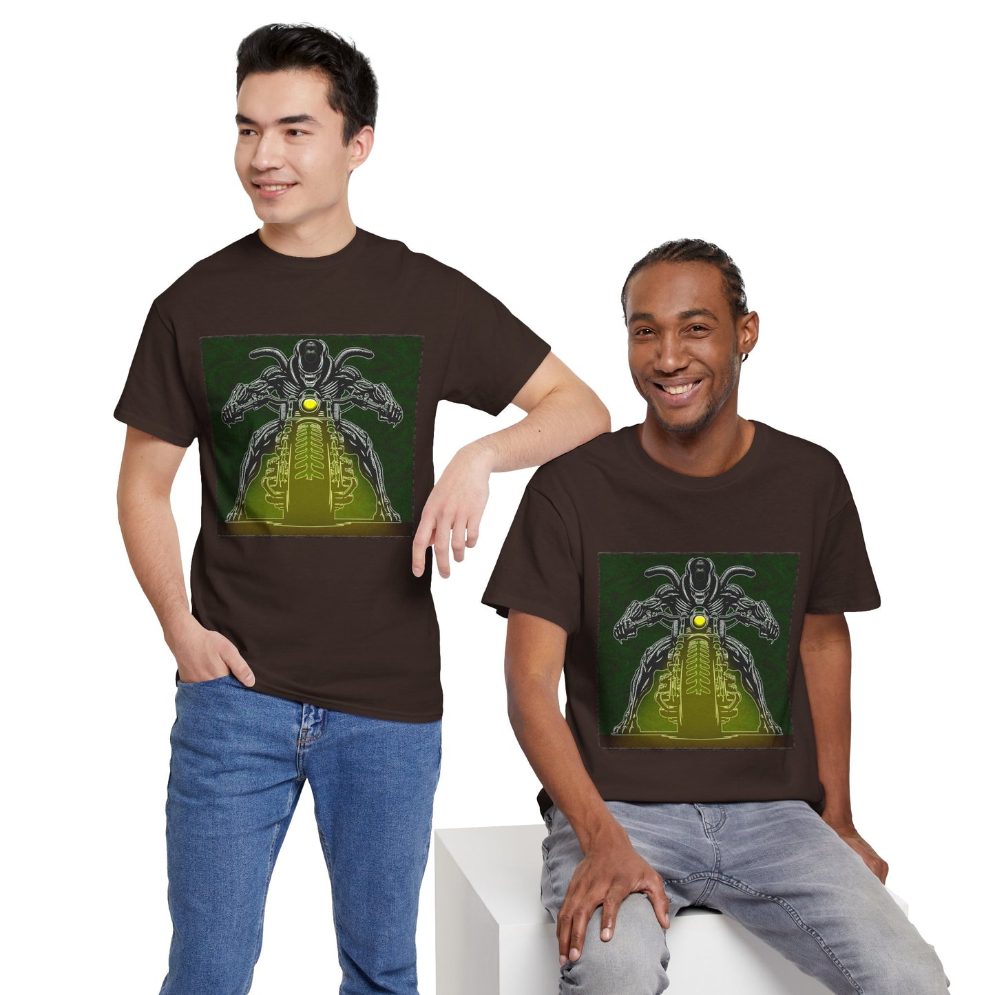 Alien Biker Neon Sci‑Fi Motorcycle T-Shirt