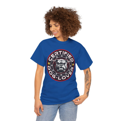 Certified Dog Lover Unisex Tee - Bulldog Print Design, GraphicTees, t-shirt, tshirt, png