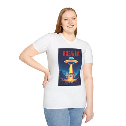 Roswell Alien Encounter Unisex T-Shirt, Retro Space UFO Tee, Sci-Fi Lovers Gift, Convention Wear, Extraterrestrial Tee, graphic design, png