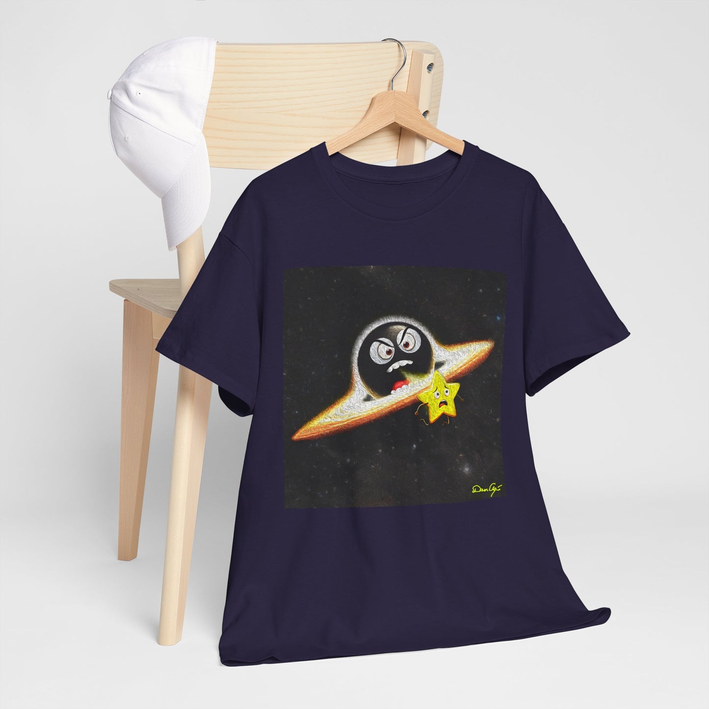 BlackHole Chasing Star, Space-Themed Unisex Heavy Cotton Tee with Cartoon Penguin Design, graphic design, png